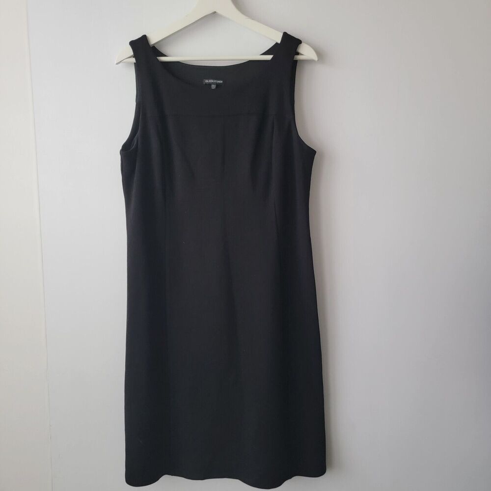 eileen fisher dress womens size M black midi sleeveless sheath